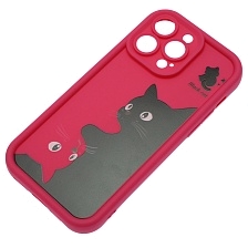 Чехол накладка для APPLE iPhone 11, силикон, защита камеры, бортики, рисунок черный и розовый кот