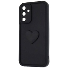 Чехол накладка для SAMSUNG GALAXY A15, силикон, 3D сердце, защита камеры, бортики, цвет черный