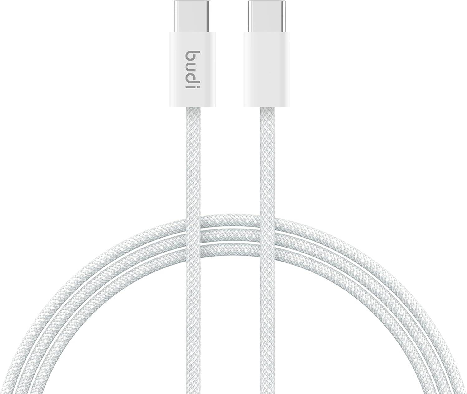 Кабель BUDI DC252TT10W Type-C на Type-C, 1 метр, 65W, тканевая оплетка, цвет белый