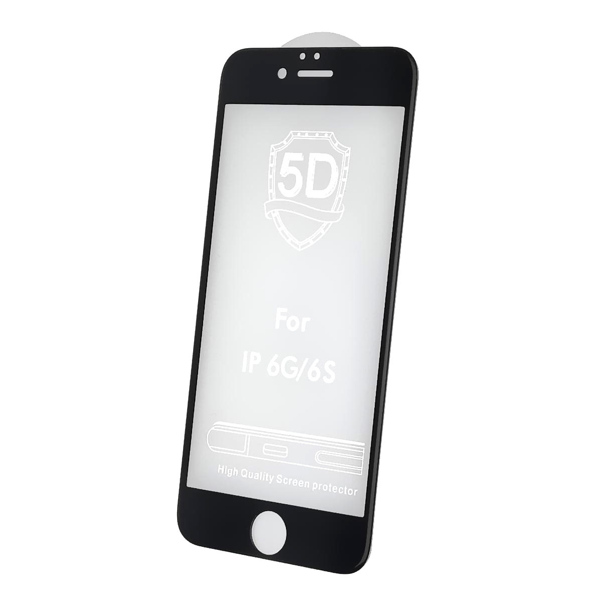Защитное стекло 5D для APPLE iPhone 6, iPhone 6S, цвет окантовки черный