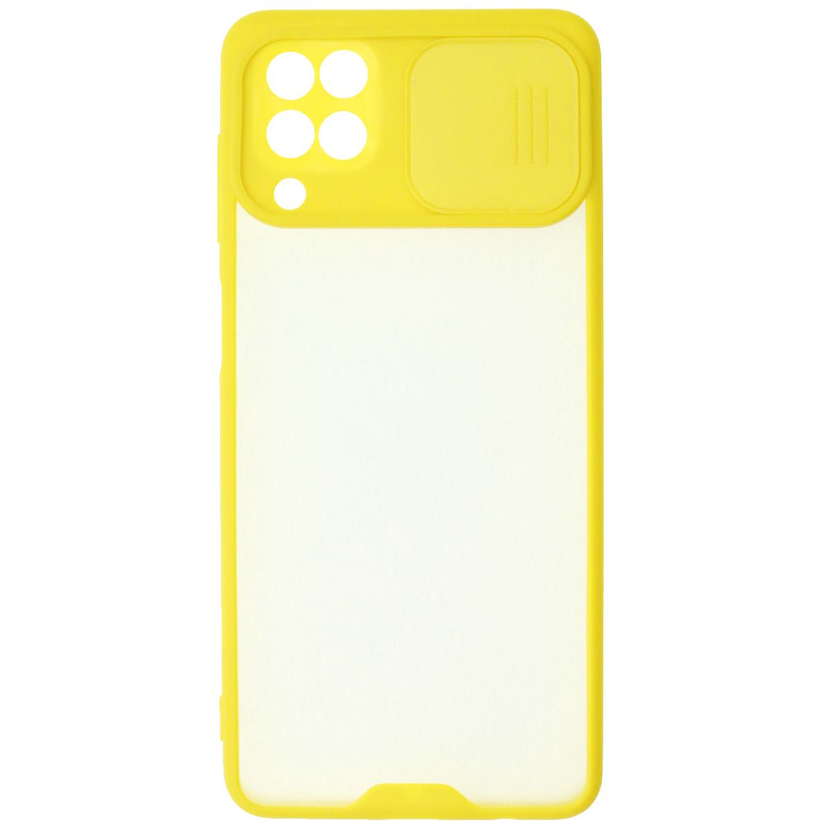 Чехол накладка LIFE TIME для SAMSUNG Galaxy A12 (SM-A125), M12 (SM-M127F), силикон, пластик, матовый, со шторкой для защиты задней камеры, цвет окантовки желтый