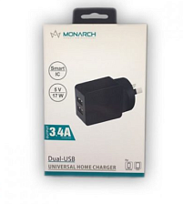 Сетевое зарядное устройство MONARCH SMART IC 5V/17W 3.4A - 2 USB чёрная S-E533.