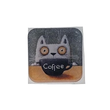 Стикер наклейка 3D для телефона, чехла, рисунок Кот с чашкой кофе