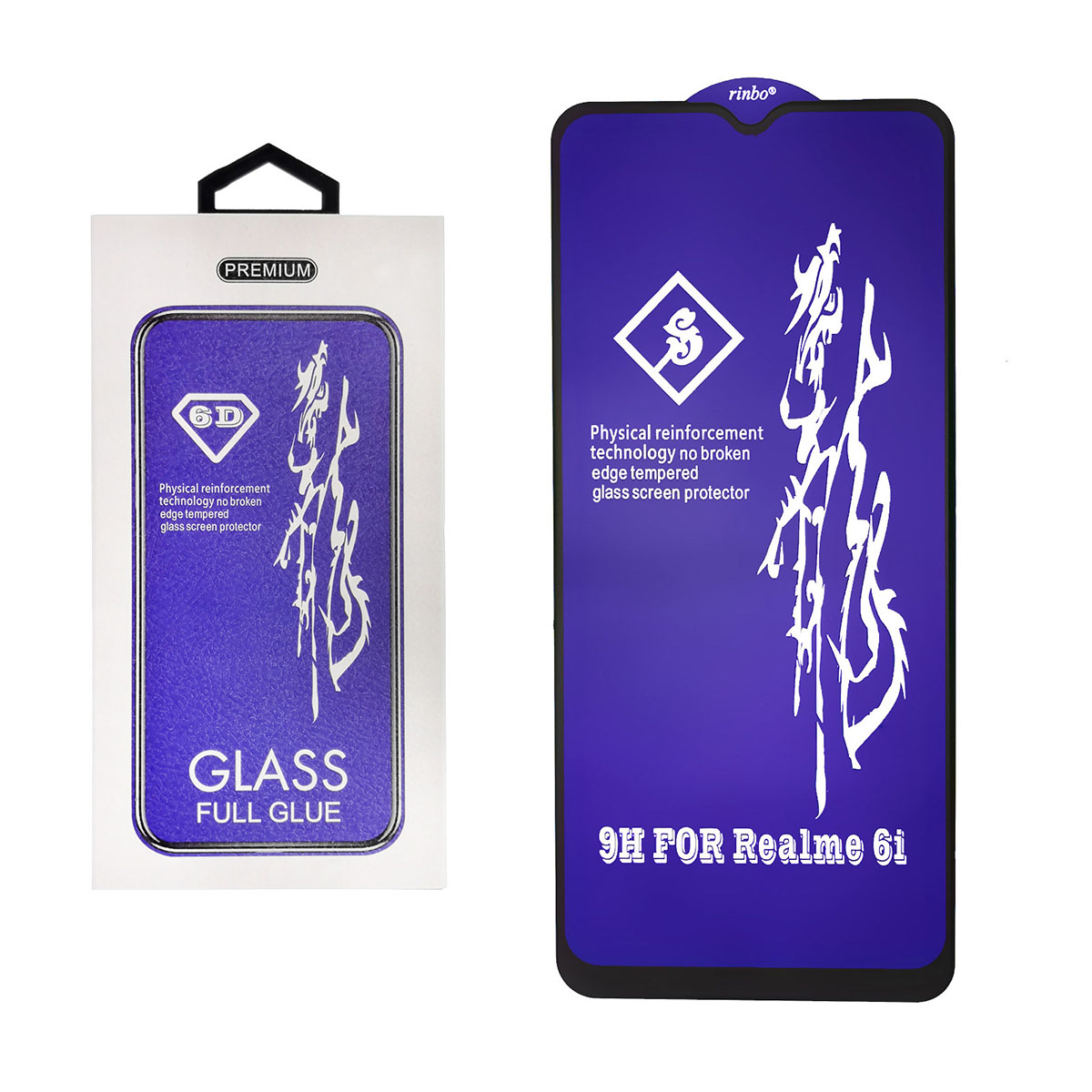 Защитное стекло 6D Rinbo для Realme 6i (RMX204), цвет окантовки черный