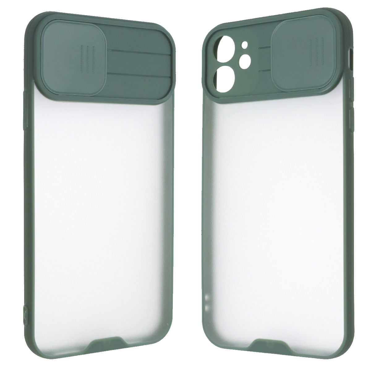 Чехол накладка LIFE TIME для APPLE iPhone 11 (6.1), силикон, пластик, матовый, со шторкой для защиты задней камеры, цвет окантовки хвойный