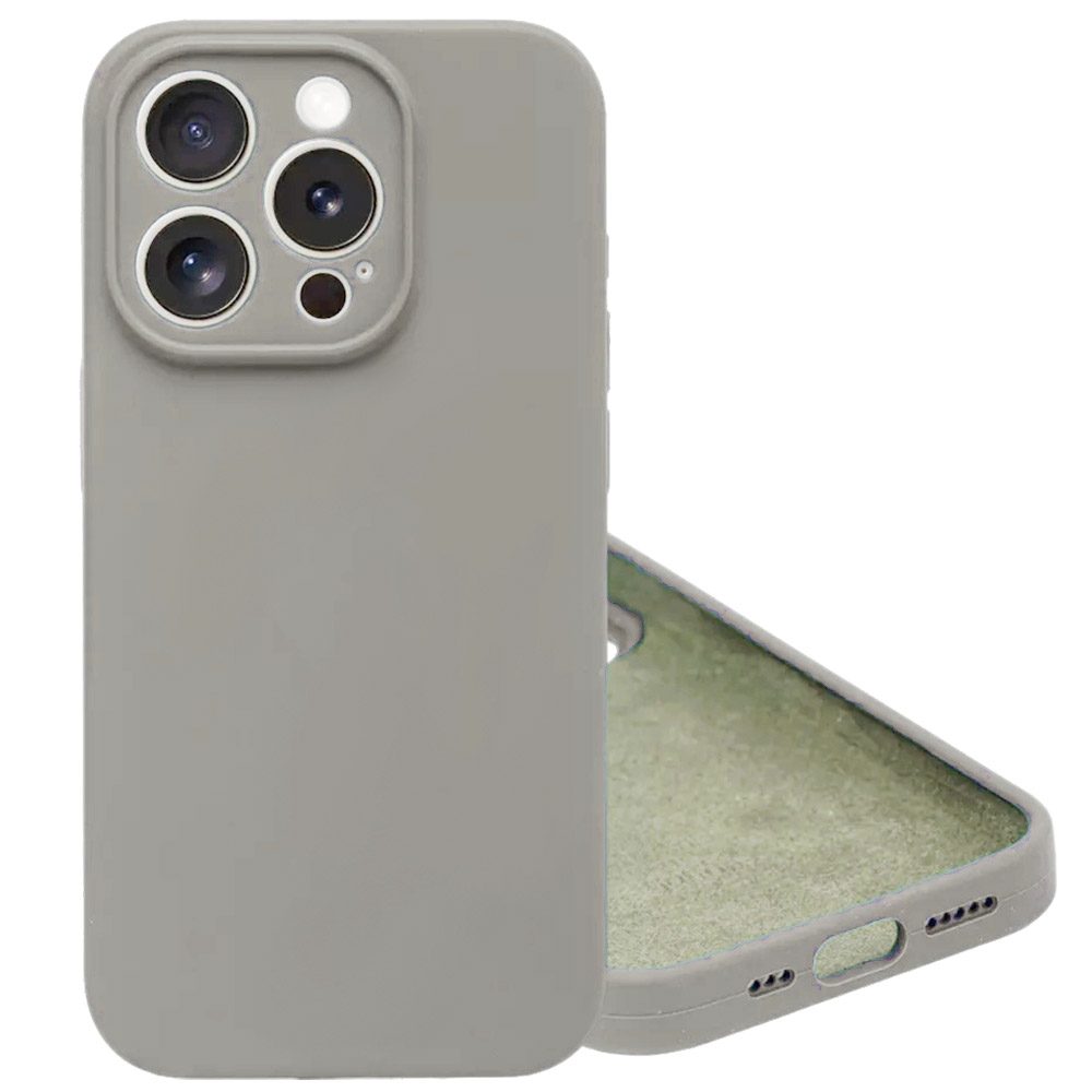 Чехол накладка Silicone Case для APPLE iPhone 15 Pro, защита камеры, силикон, бархат, цвет светло серый