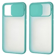 Чехол накладка для APPLE iPhone 12 mini (5.4"), силикон, пластик, матовый, со шторкой для защиты задней камеры, цвет окантовки бирюзовый