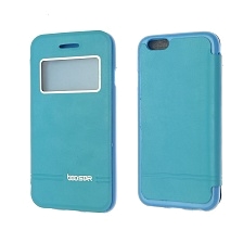 Чехол книжка BOOSTAR для APPLE iPhone 6, 6G, 6S, экокожа, окошко, цвет голубой.