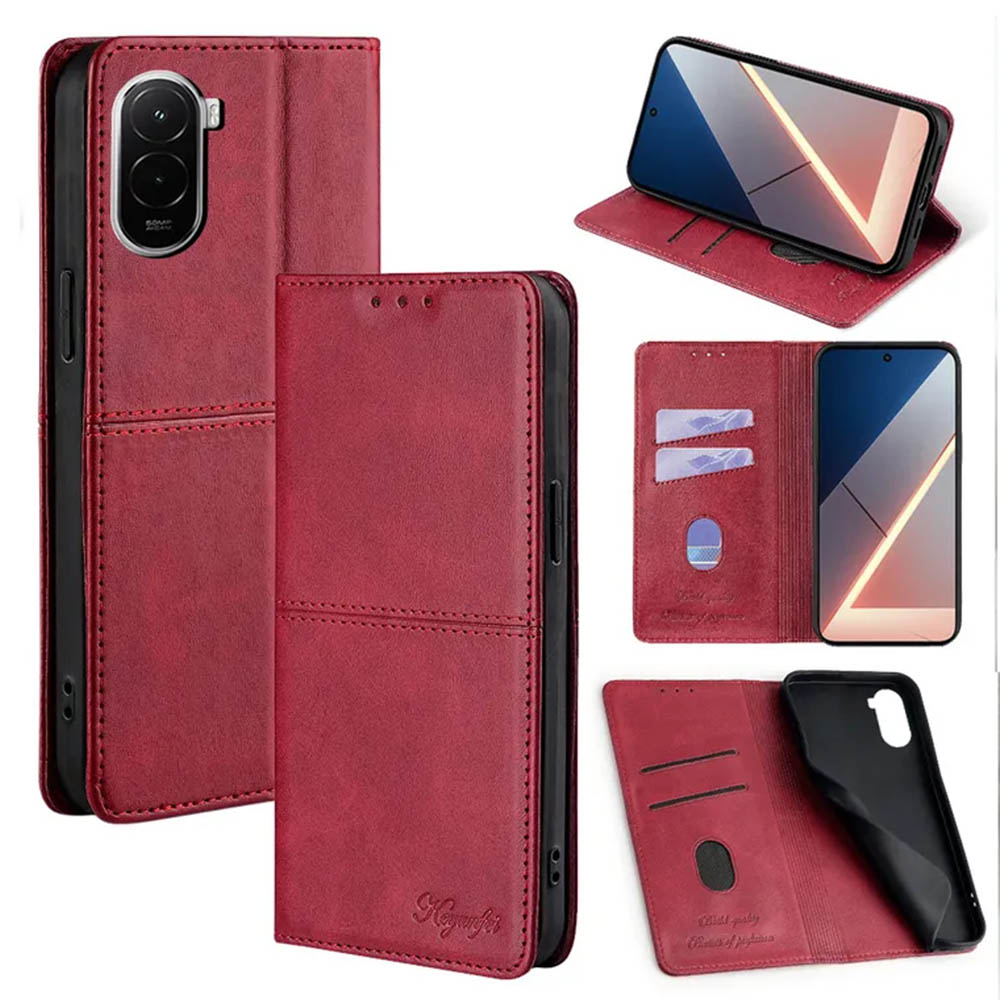 Чехол книжка для XIAOMI POCO M7, экокожа, визитница, цвет красный