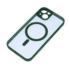 Чехол накладка Magnetic с поддержкой MagSafe для APPLE iPhone 14, силикон, защита камеры, цвет окантовки темно зеленый Чехол накладка Magnetic с поддержкой MagSafe для APPLE iPhone 14, силикон, защита камеры, цвет окантовки темно зеленый