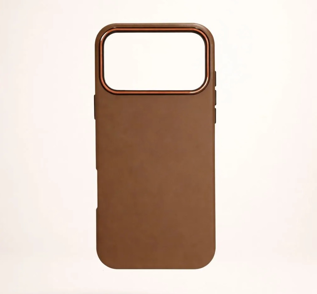 Чехол накладка для APPLE iPhone 17 Pro Max, ударопрочный, силикон, пластик, эффект кожи, цвет коричневый