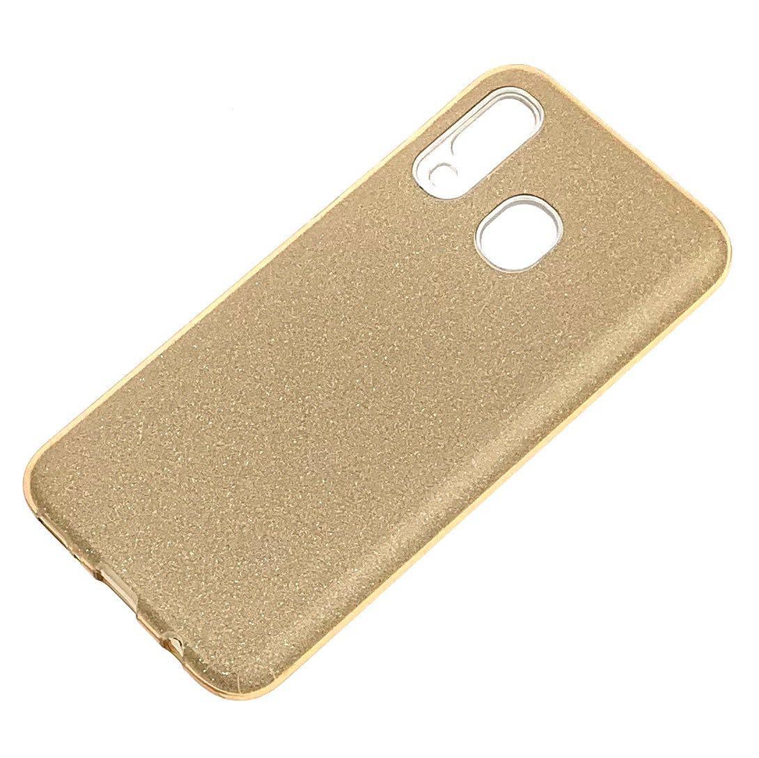 Чехол накладка Shine для SAMSUNG Galaxy A70 2019 (SM-A705), силикон, блестки, цвет золотой.