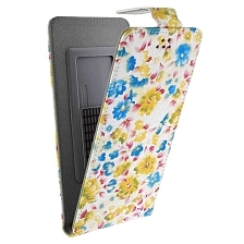 Чехол книжка универсальная Армор для смартфонов размером L, экокожа, цвет белый с цветочками