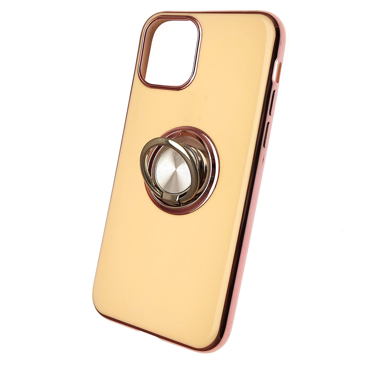 Чехол накладка для APPLE iPhone 11 Pro, силикон, глянец, с лого, металлическое кольцо, цвет молочный.