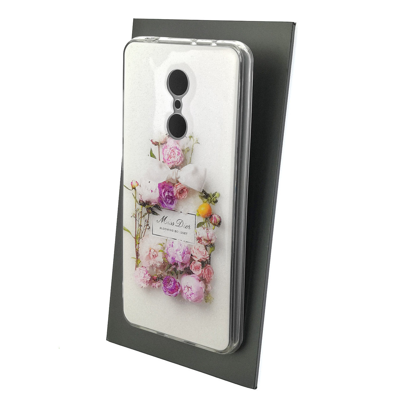 Чехол накладка для XIAOMI Redmi 5, силикон, блестки, глянцевый, рисунок Miss Dior Blooming Bouquet