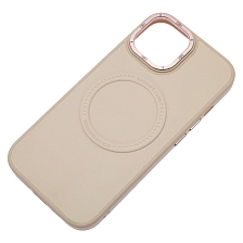 Чехол накладка Creative Stylish с поддержкой MagSafe для APPLE iPhone 15, защита камеры, экокожа, бархат, цвет светло розовый Чехол накладка Creative Stylish с поддержкой MagSafe для APPLE iPhone 15, защита камеры, экокожа, бархат, цвет светло розовый