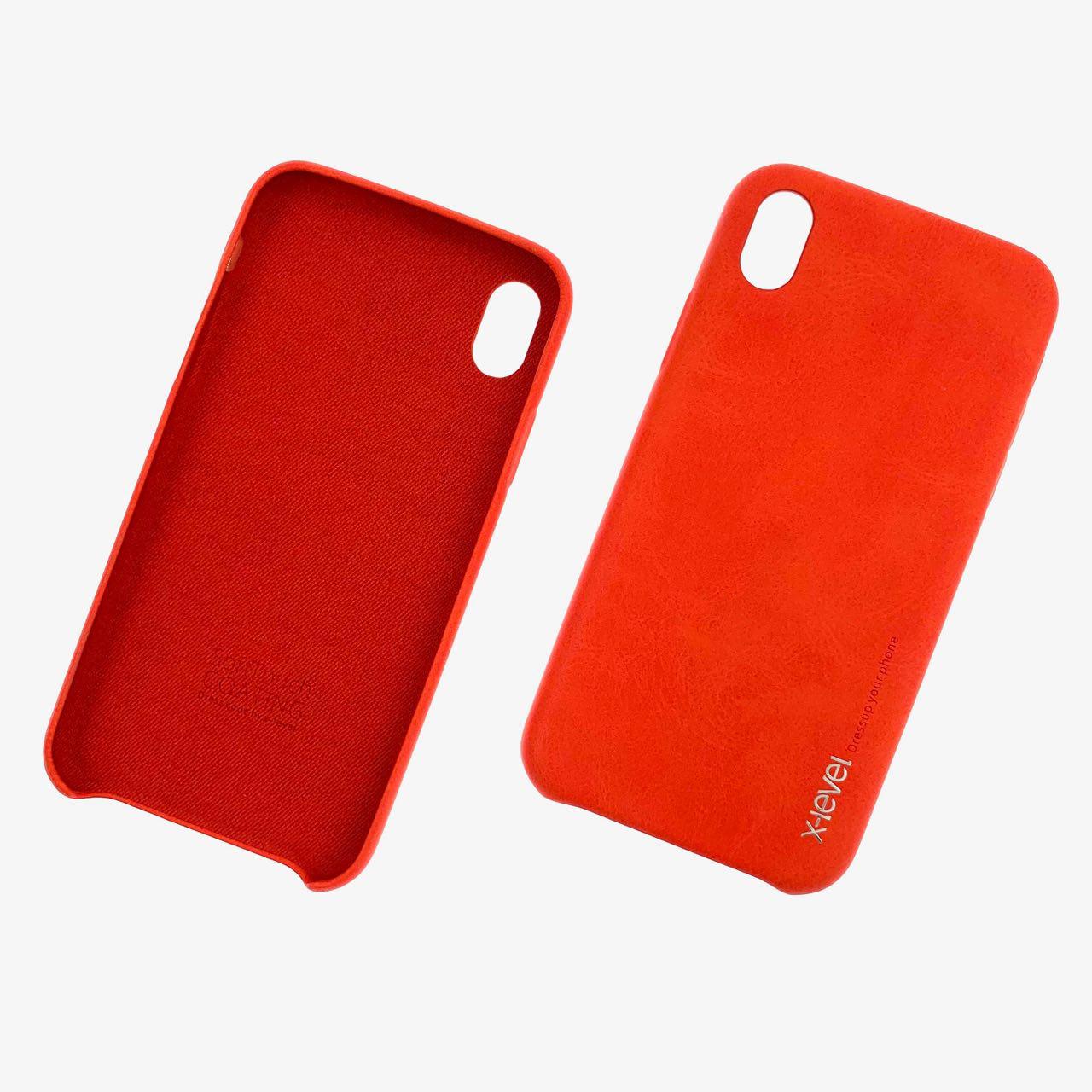 Чехол накладка для APPLE iPhone XR, силикон, имитация кожи, цвет красный.