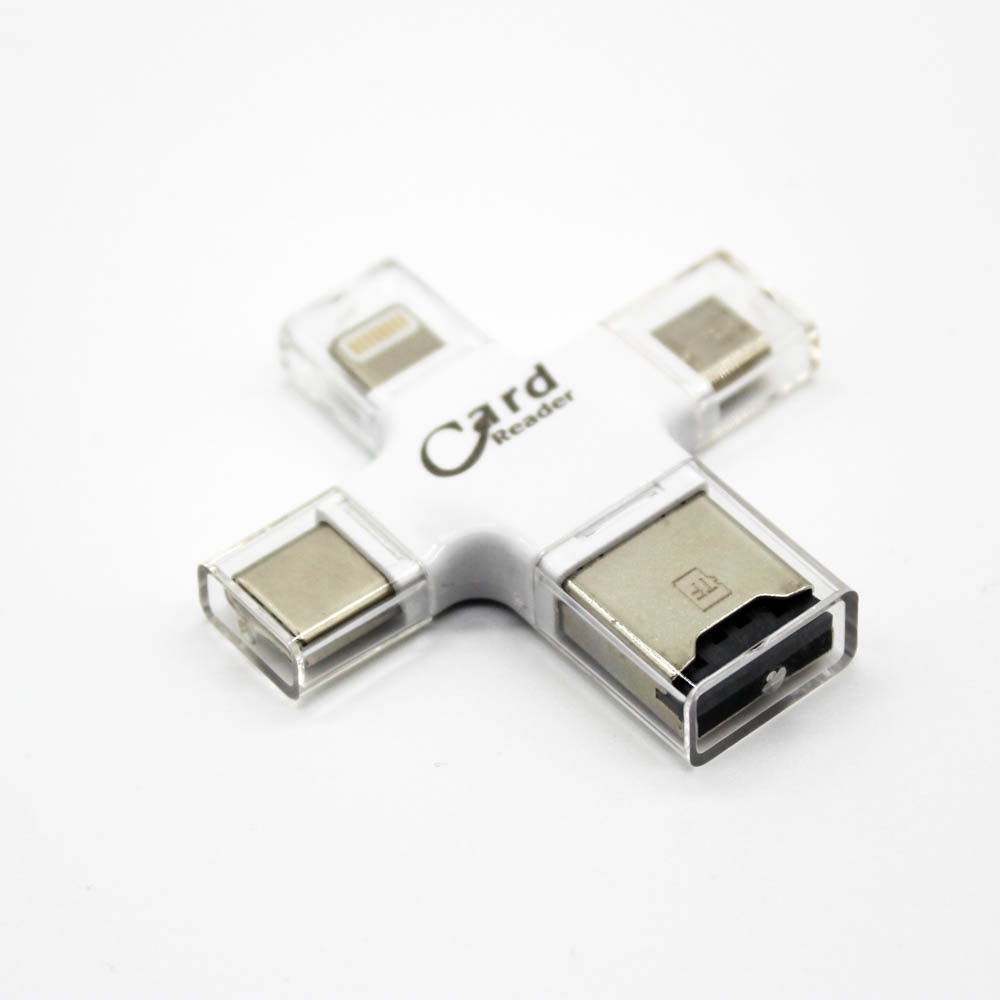 Card Reade 4 в1 /USB-2/карта памяти/поддержка FAT32/TF/ iOS и Android/ белый.
