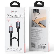 Кабель Yesido CA185 USB Type C на USB Type C, 240W, длина 1.2 метра, нейлон, цвет черный