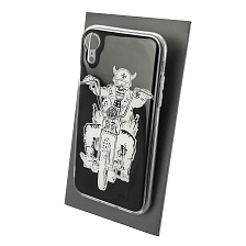 Чехол накладка для APPLE iPhone XR, силикон, глянцевый, рисунок Белый череп на мотоцикле