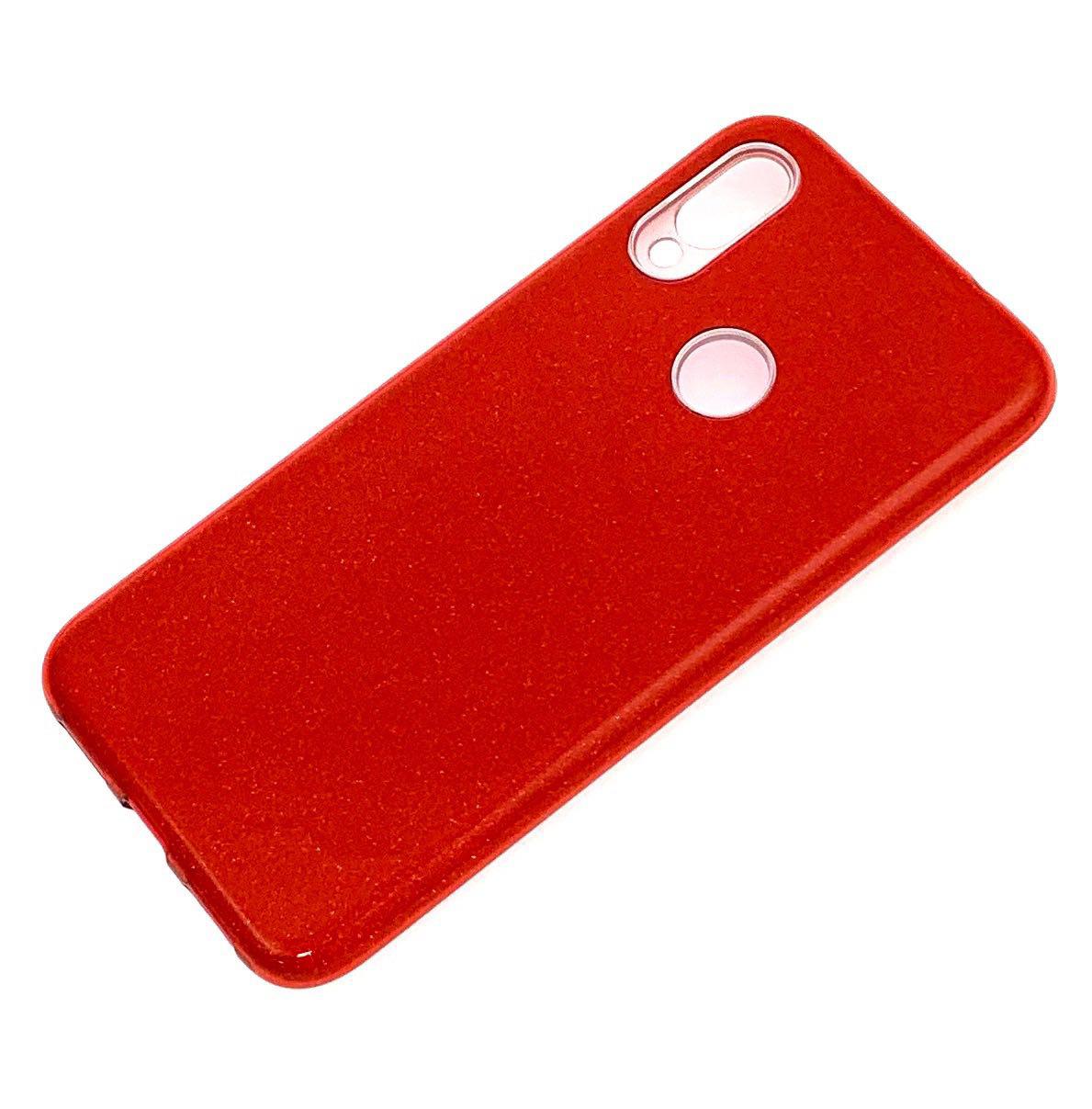 Чехол накладка для XIAOMI REDMI NOTE 7, NOTE 7 PRO, силикон, блёстки, цвет красный.