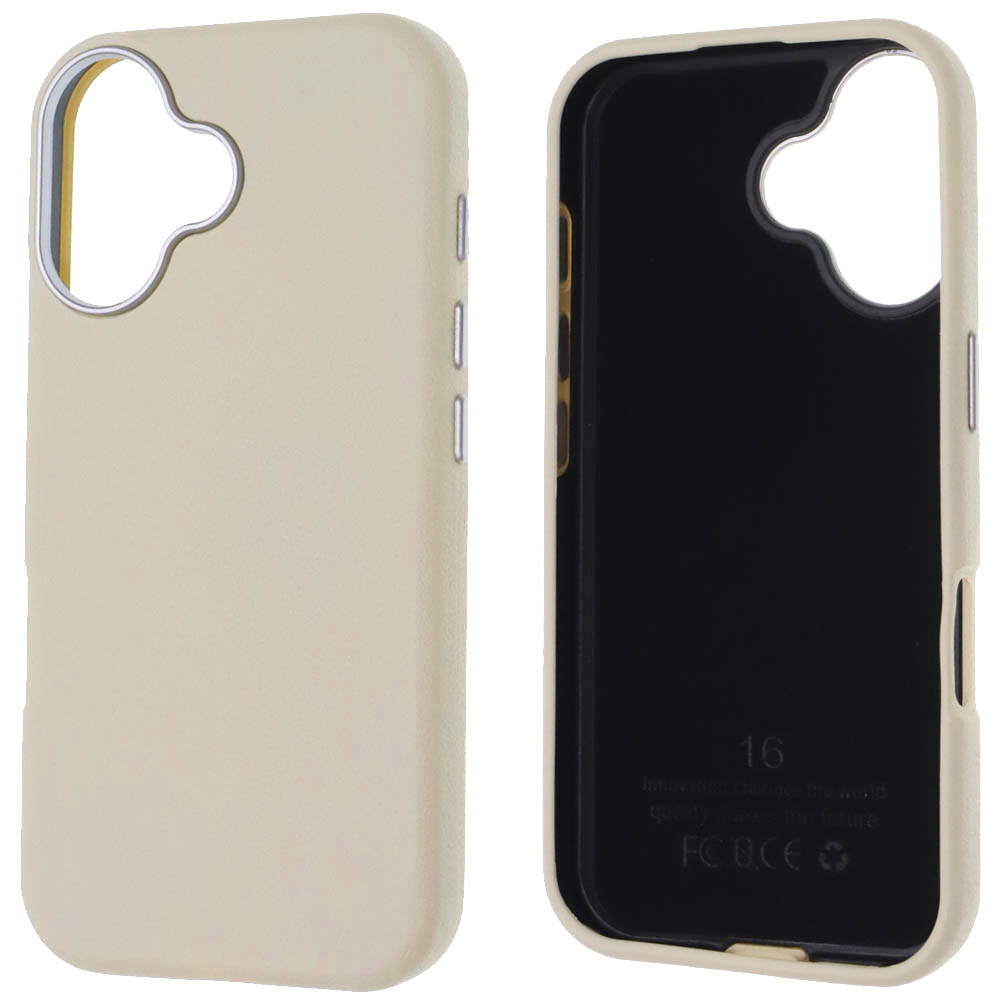 Чехол накладка для APPLE iPhone 16 (6.1"), силикон, пластик, текстура кожи, бархат, цвет молочный