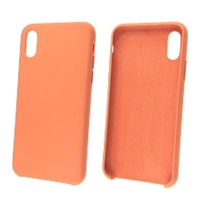 Чехол накладка Silicon Case для APPLE iPhone X, XS, силикон, бархат, цвет оранжевый.