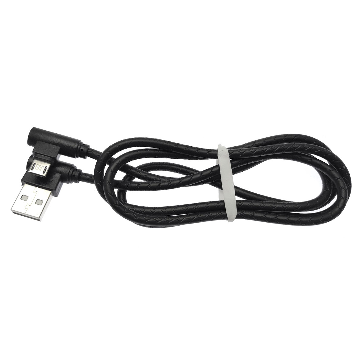 Кабель USB на micro USB, угловые коннекторы, имитация кожи, цвет черный