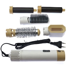 Стайлер (фен щетка) для волос Hot Air Styler, 5 насадок, 1000W, кейс, цвет бело желтый