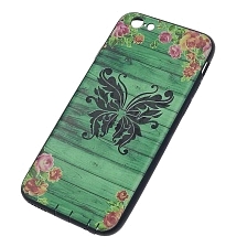 Чехол накладка Wood Pics для APPLE iPhone 6, iPhone 6G, iPhone 6S, силикон, рисунок Бабочка, цвет зеленый
