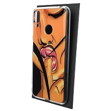 Чехол накладка для HUAWEI Honor 8C, силикон, блестки, рисунок Девушка с черными волосами