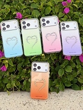 Чехол накладка Cabbeen KM 102 для APPLE iPhone 17 Pro, с блестками, сердце из страз, прозрачный с фиолетовым градиентом