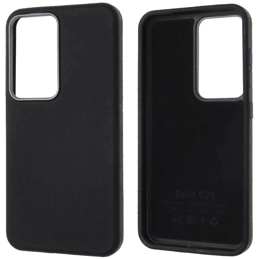 Чехол накладка для SAMSUNG Galaxy S25, силикон, пластик, текстура кожи, цвет черный