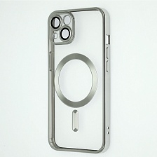 Чехол накладка FASHION CASE для APPLE iPhone 13, с поддержкой MagSafe, силикон, защита камеры, цвет окантовки серебристый