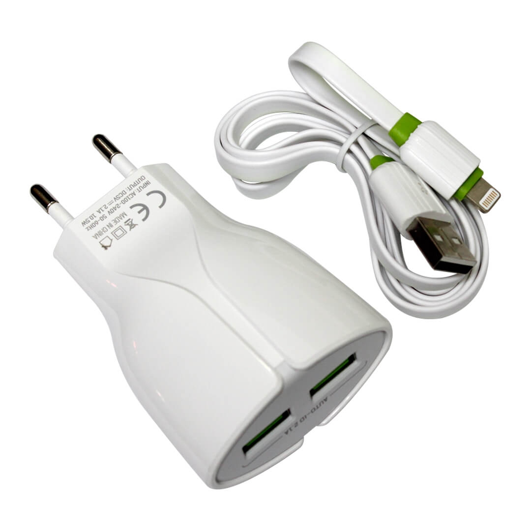 СЗУ EMY MY-271 DC 5V - 2.1A (10W) 2xUSB цвет белый + кабель Apple lightning 8 pin 1 метр TIGER.