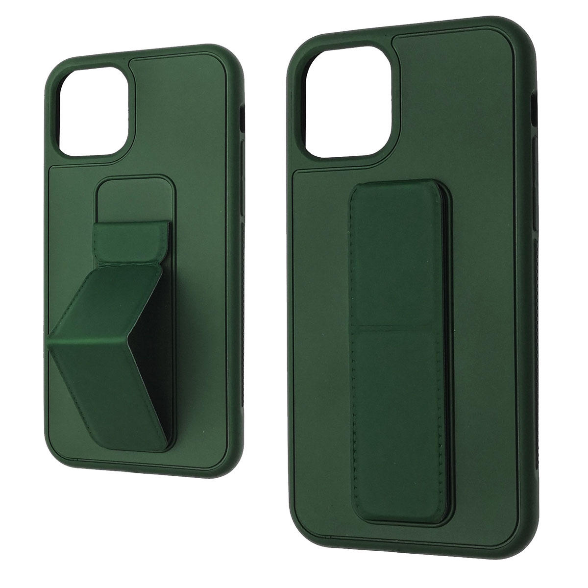 Чехол накладка STAND для APPLE iPhone 11 Pro, подставка, магнит, экокожа, цвет темно зеленый