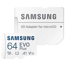 Карта памяти MicroSDXC 64GB SAMSUNG EVO Plus Class 10 U1, 130 Mb/s, с адаптером Карта памяти MicroSDXC 64GB SAMSUNG EVO Plus Class 10 U1, 130 Mb/s, с адаптером