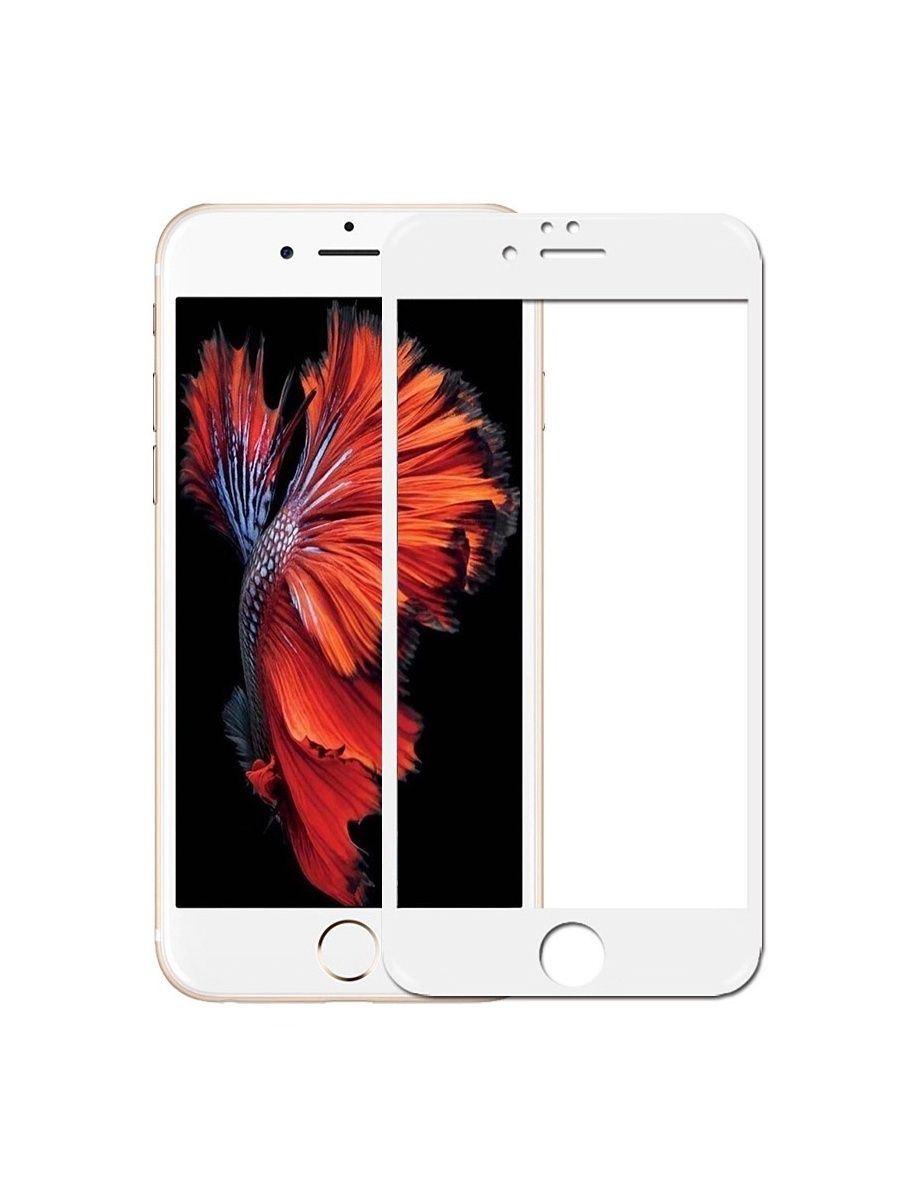 Защитное стекло 5D (NEW) для iPhone 6/6S в упаковке, цвет белый.