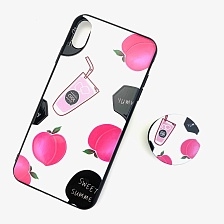 Чехол накладка для APPLE iPhone XS MAX, силикон, с поп сокетом, рисунок Сок.