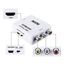 Переходник, конвертер, преобразователь видеосигнала из HDMI в AV (3 RCA), цвет белый