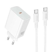 СЗУ (Сетевое зарядное устройство) BOROFONE BA109A Star с кабелем Type C на Type C, 60W Max, 1 USB Type C, PD40W, QC3.0, GaN, длина 1 метр, цвет белый