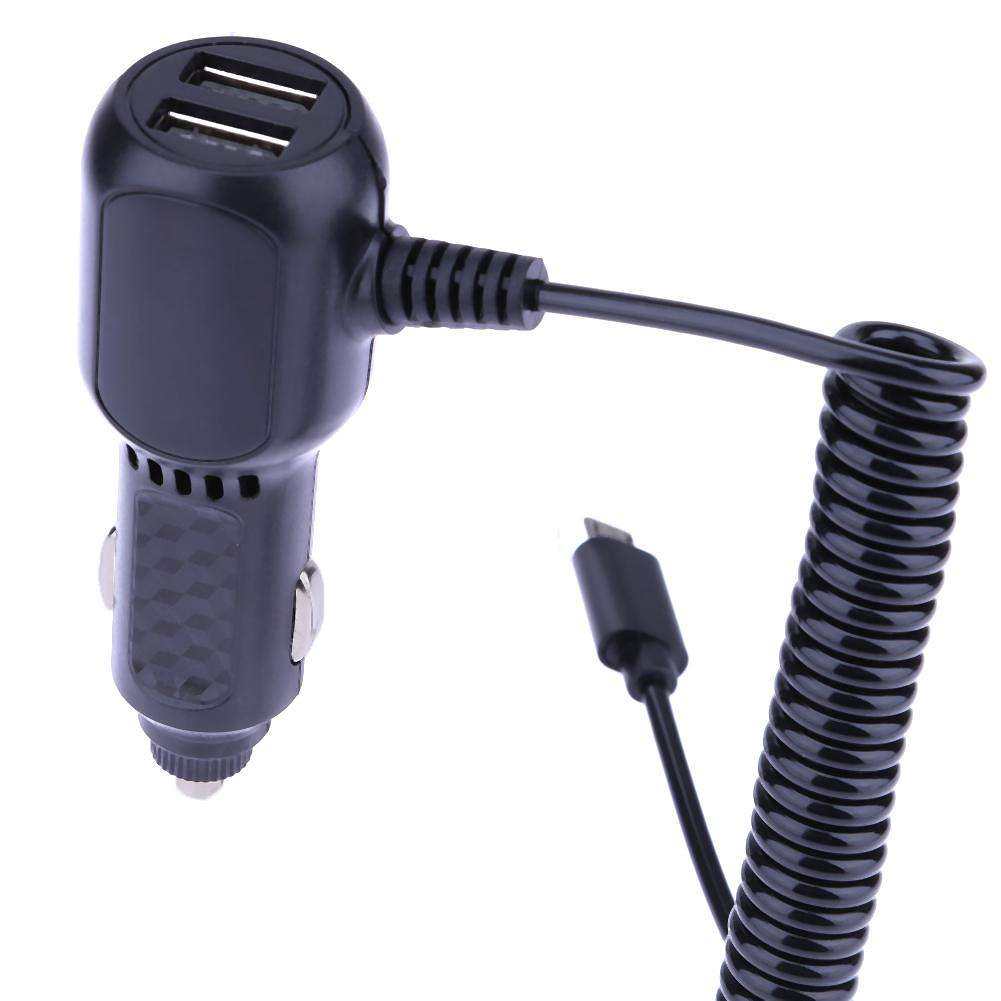 АЗУ (Автомобильное зарядное устройство) SY-10 с витым кабелем Micro USB 12-24-5V-2A, 2 входа USB, цвет черный