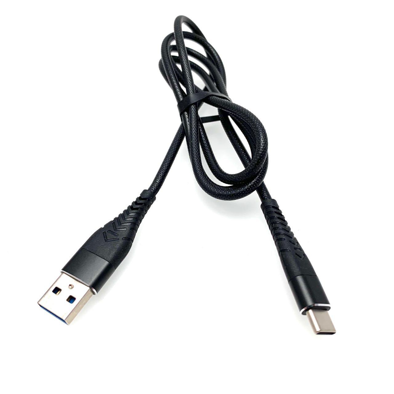 USB Дата-кабель "R18" Type-C USB 3.0 силиконовый эластичный, морозоустойчивый, 1 метр чёрного цвета, синие контакты.
