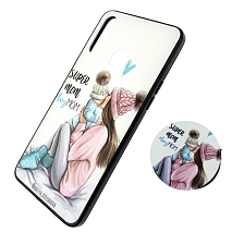 Чехол накладка для SAMSUNG Galaxy A20s (SM-A207), силикон, фактурный глянец, с поп сокетом, рисунок Super Mom.