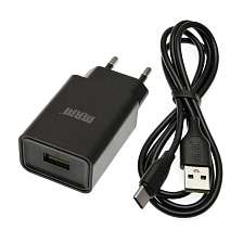 СЗУ (сетевое зарядное устройство) MRM MR21t на 1 USB порт 5V 2.4A MAX, USB кабель Type-C, длина 1м, цвет черный.