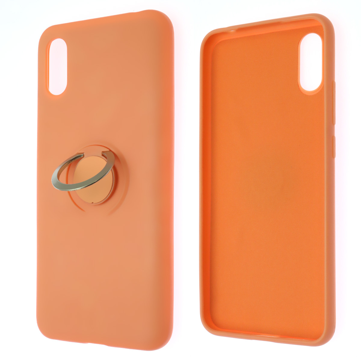 Чехол накладка RING для XIAOMI Redmi 9A, силикон, кольцо держатель, цвет персиковый