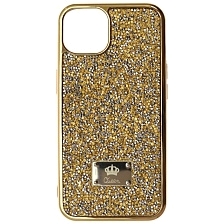 Чехол накладка Queen для APPLE iPhone 13 (6.1), силикон, стразы, цвет золотистый Чехол накладка Queen для APPLE iPhone 13 (6.1), силикон, стразы, цвет золотистый
