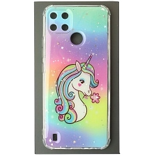 Чехол накладка для Realme C21Y, C25Y, силикон, глянцевый, блестки, рисунок Единорог Чехол накладка для Realme C21Y, C25Y, силикон, глянцевый, блестки, рисунок Единорог