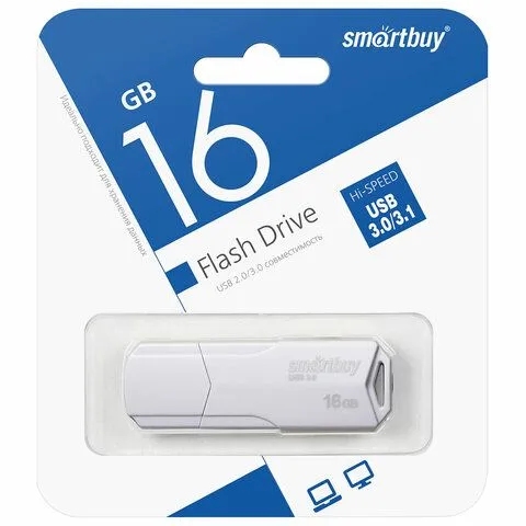 Флешка 16GB SMARTBUY Clue SB16GBCLU-W, USB 2.0, цвет белый