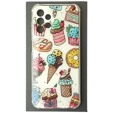 Чехол накладка для SAMSUNG Galaxy A13 4G (SM-A135F), силикон, глянцевый, блестки, рисунок Мороженое и пончики